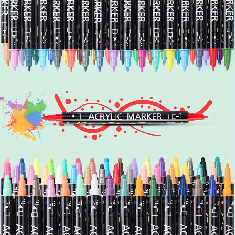 Acrylic Paint Markers 24 Colours | Dual Tip Paint Pens for Rock, Wood, Canvas, Fabric & Glass